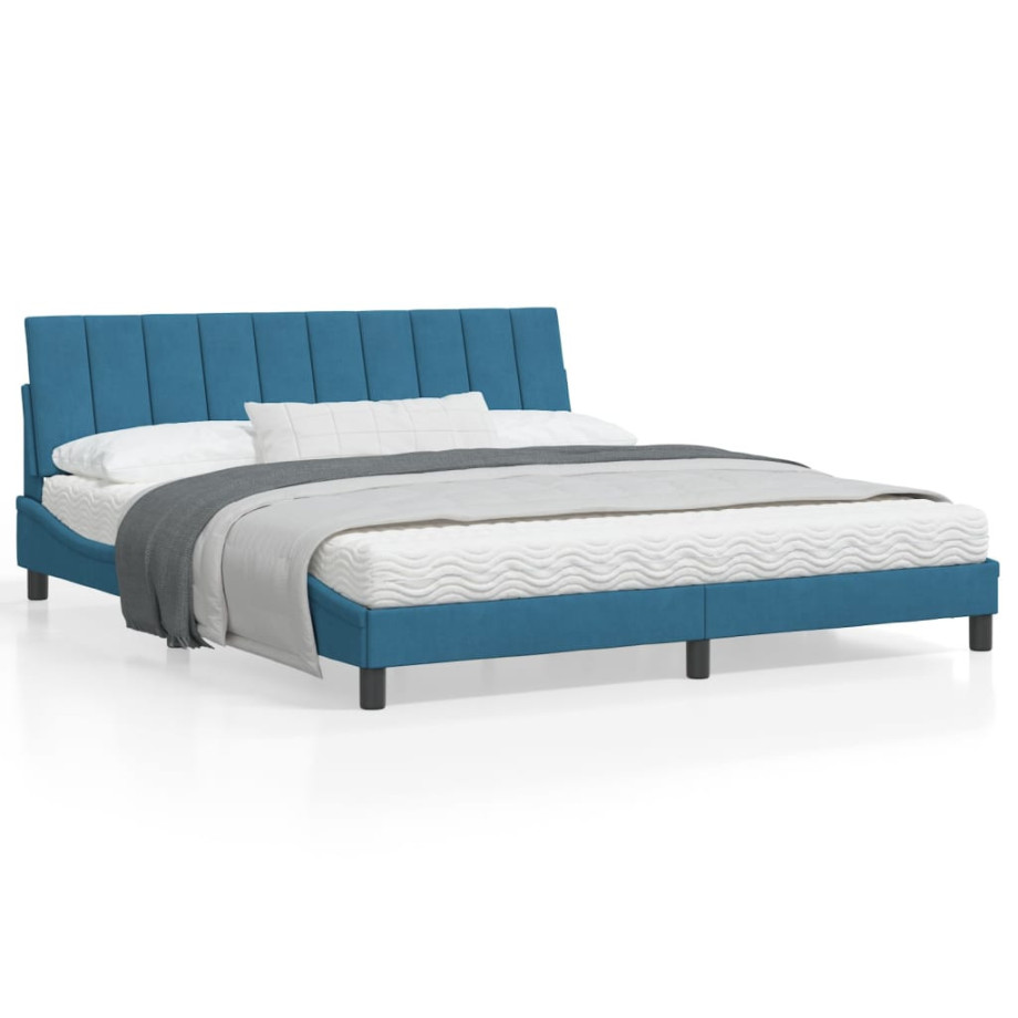 vidaXL Bedframe met LED-verlichting fluweel blauw 180x200 cm afbeelding 1