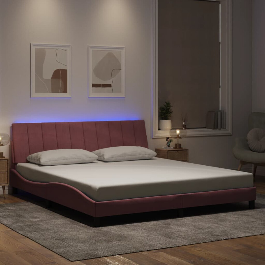 vidaXL Bedframe met LED zonder matras "Hanko" fluweel roze 180x200 cm afbeelding 1