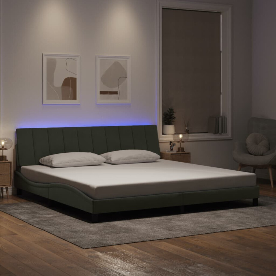 vidaXL Bedframe met LED zonder matras "Hanko" fluweel lichtgrijs 200x200 cm afbeelding 1