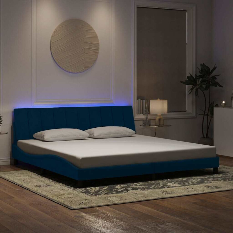 vidaXL Bedframe met LED zonder matras "Hanko" fluweel blauw 200x200 cm vidaXL Bedframe met LED zonder matras "Hanko" fluweel blauw 200x200 cm afbeelding 1