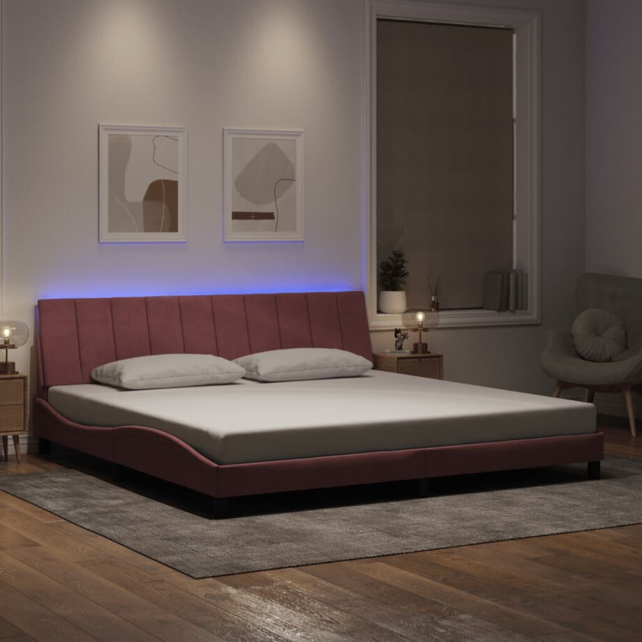 vidaXL Bedframe met LED zonder matras "Hanko" fluweel roze 200x200 cm afbeelding 1