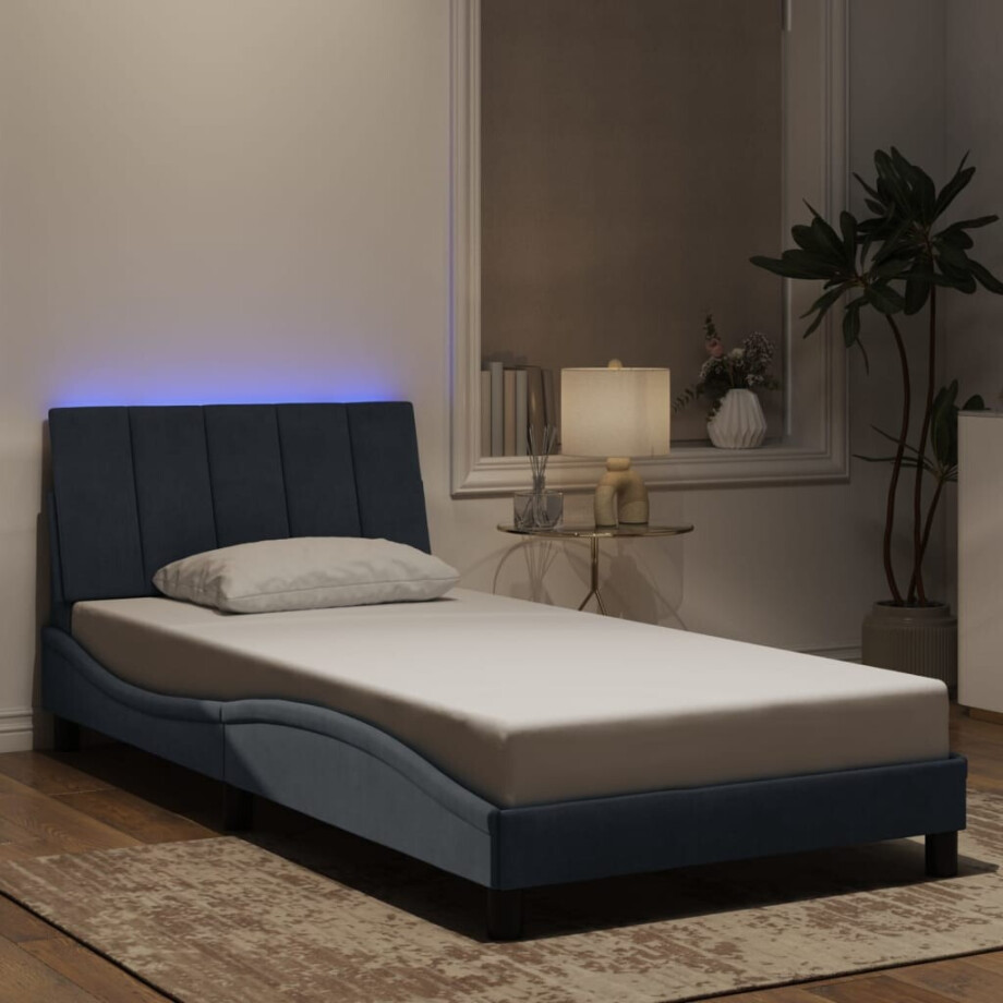 vidaXL Bedframe met LED zonder matras "Hanko" fluweel donkergrijs 100x190 cm afbeelding 1