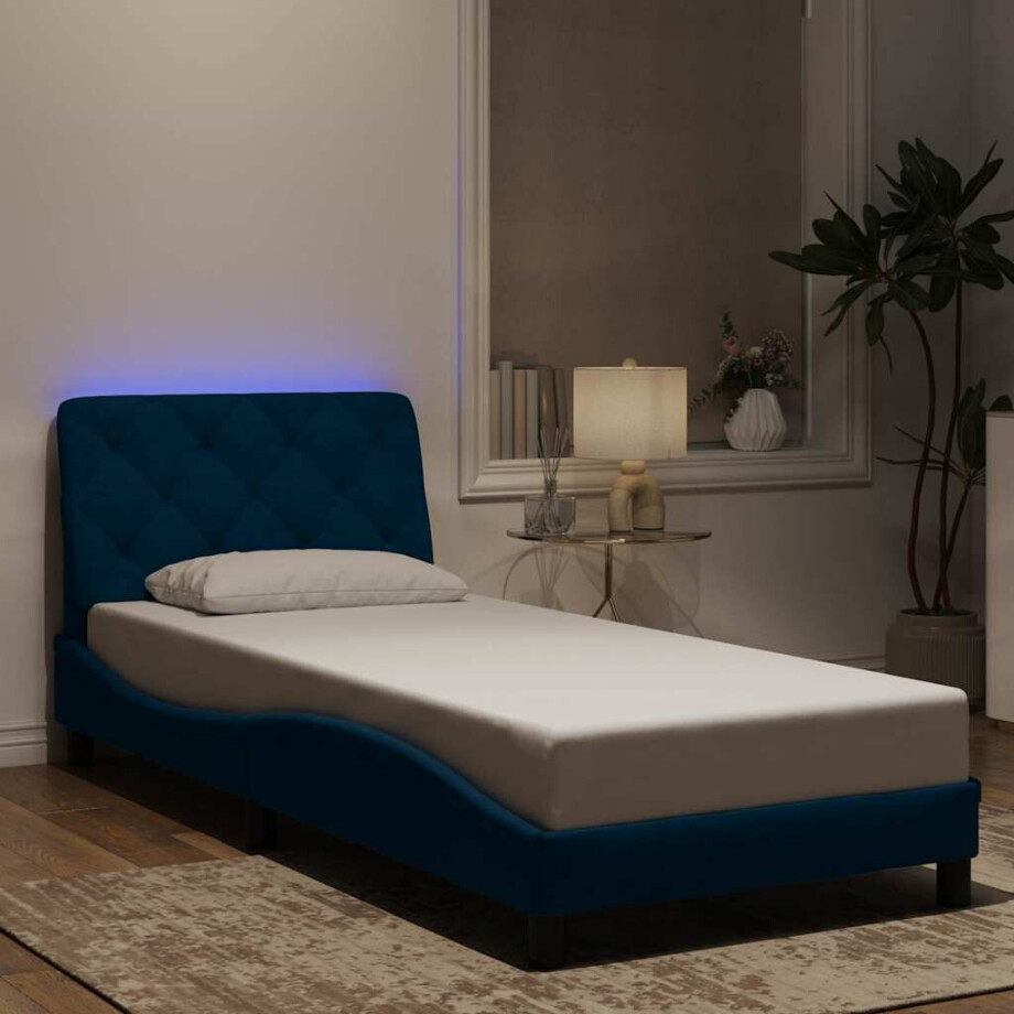 vidaXL Bedframe met LED zonder matras fluweel blauw 80x200 cm vidaXL Bedframe met LED zonder matras fluweel blauw 80x200 cm afbeelding 1