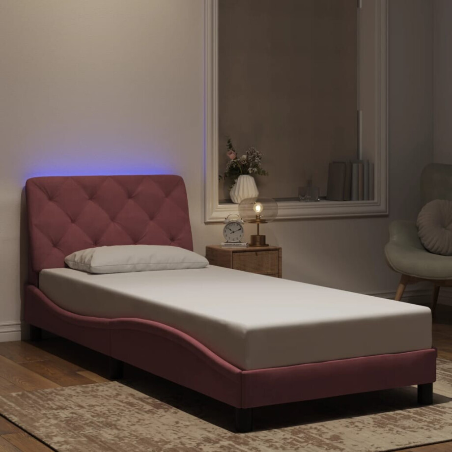 vidaXL Bedframe met LED zonder matras fluweel roze 80x200 cm afbeelding 1