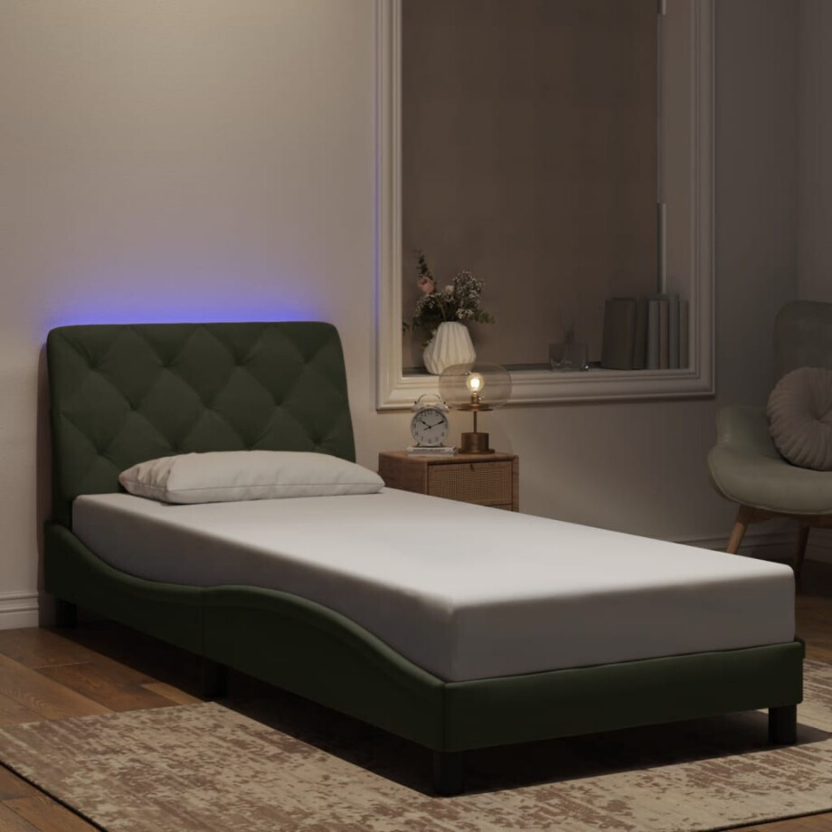vidaXL Bedframe met LED zonder matras fluweel lichtgrijs 90x190 cm vidaXL Bedframe met LED zonder matras fluweel lichtgrijs 90x190 cm afbeelding 1