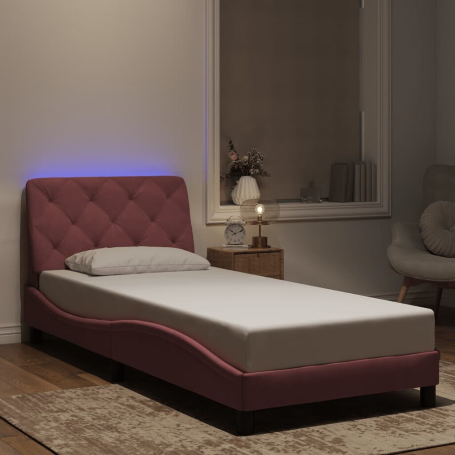 vidaXL Bedframe met LED zonder matras fluweel roze 90x190 cm vidaXL Bedframe met LED zonder matras fluweel roze 90x190 cm afbeelding 1