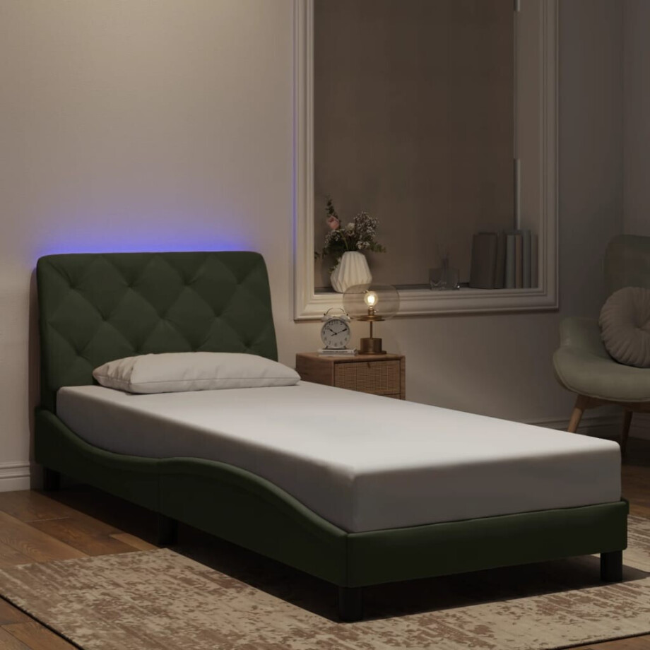 vidaXL Bedframe met LED zonder matras fluweel lichtgrijs 90x200 cm vidaXL Bedframe met LED zonder matras fluweel lichtgrijs 90x200 cm afbeelding 1