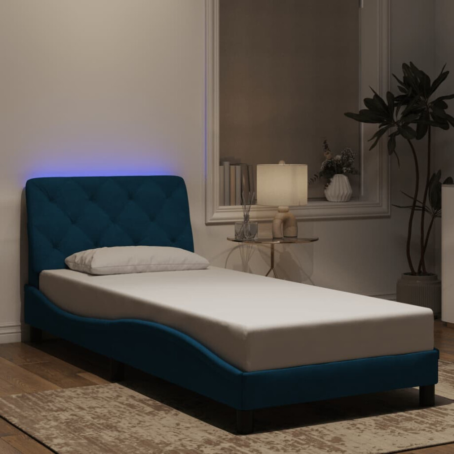 vidaXL Bedframe met LED zonder matras fluweel blauw 90x200 cm afbeelding 1
