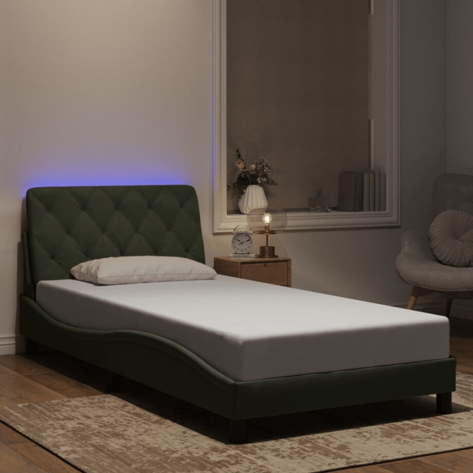 vidaXL Bedframe met LED zonder matras fluweel lichtgrijs 100x200 cm afbeelding 1