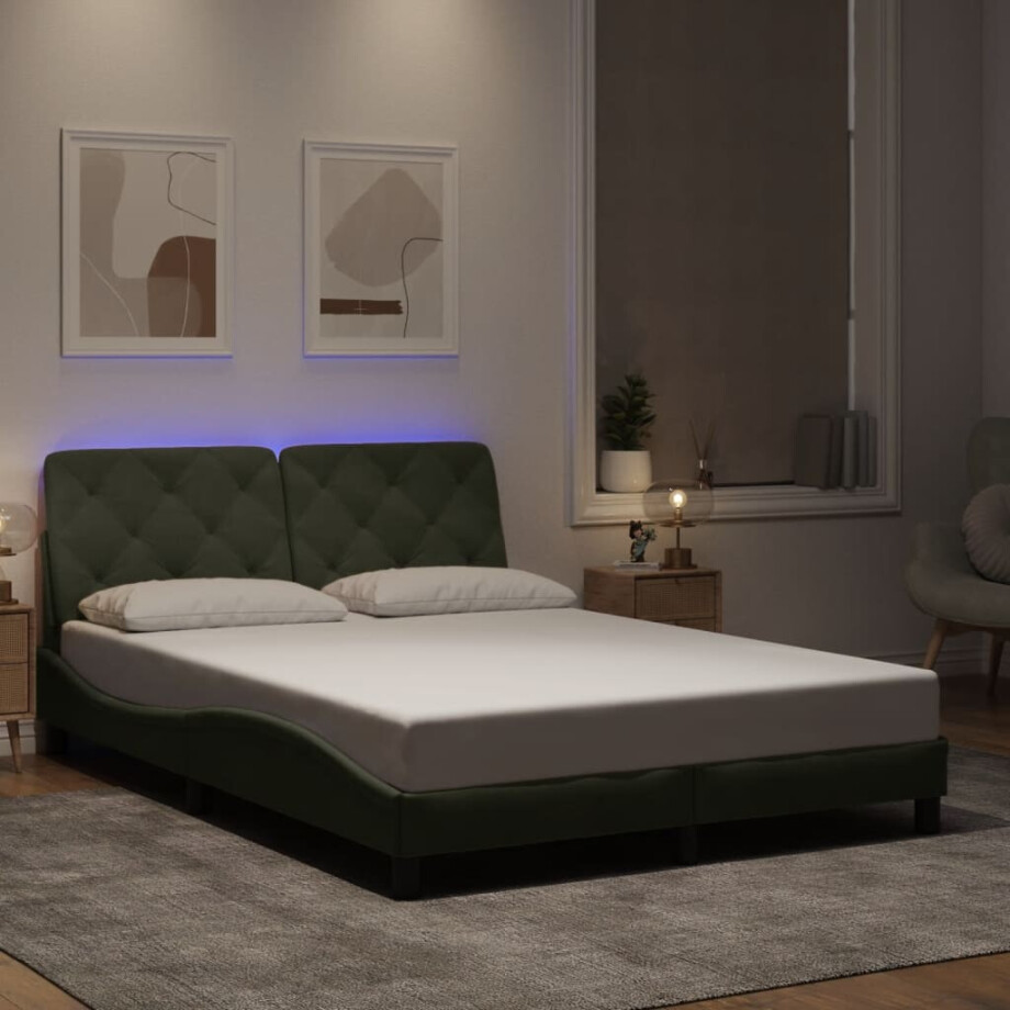 vidaXL Bedframe met LED zonder matras fluweel lichtgrijs 140x190 cm afbeelding 1