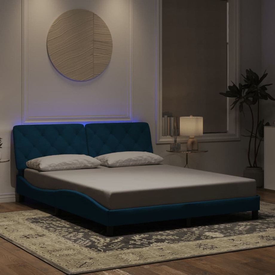 vidaXL Bedframe met LED-verlichting fluweel blauw 160x200 cm afbeelding 1