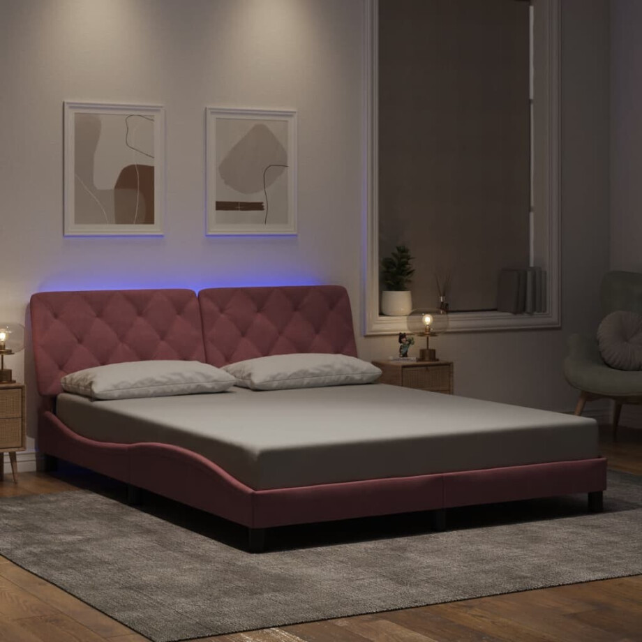 vidaXL Bedframe met LED zonder matras fluweel roze 160x200 cm vidaXL Bedframe met LED zonder matras fluweel roze 160x200 cm afbeelding 1