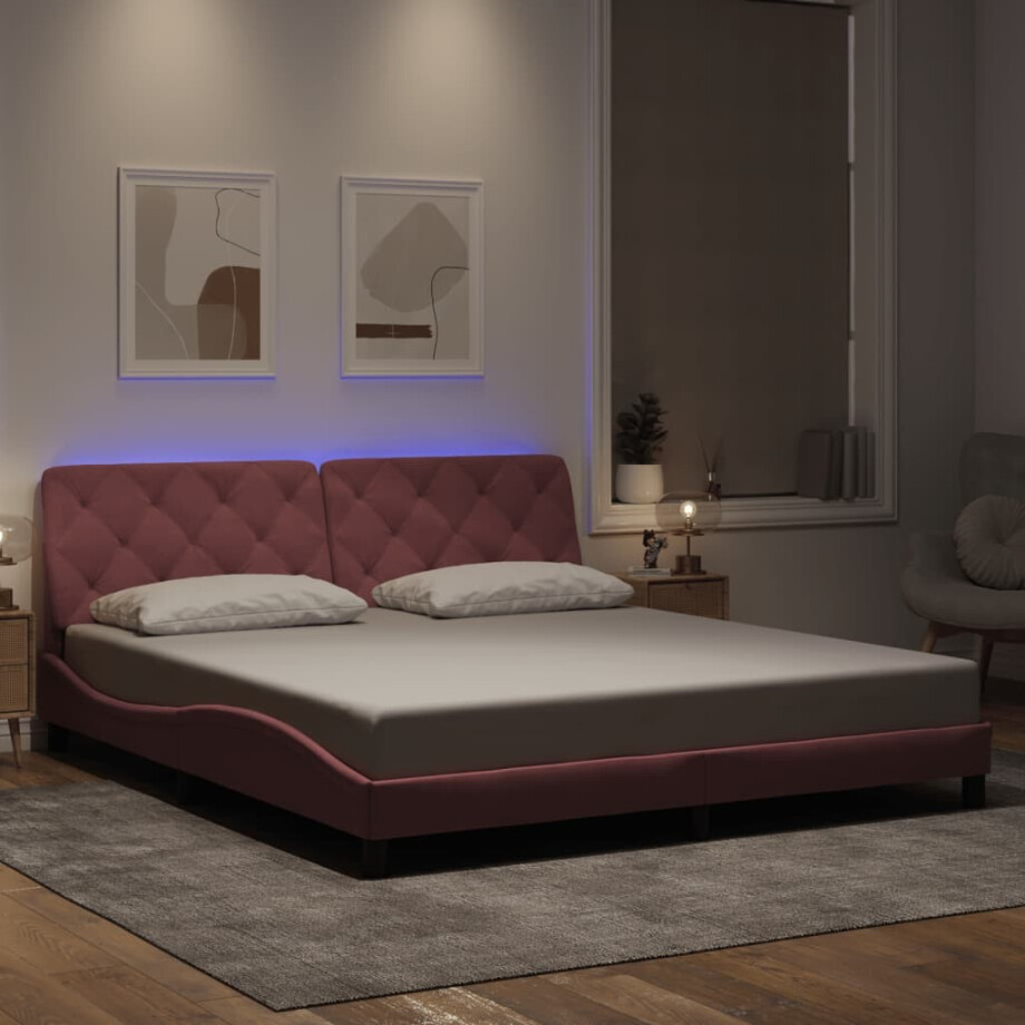 vidaXL Bedframe met LED zonder matras fluweel roze 180x200 cm vidaXL Bedframe met LED zonder matras fluweel roze 180x200 cm afbeelding 1