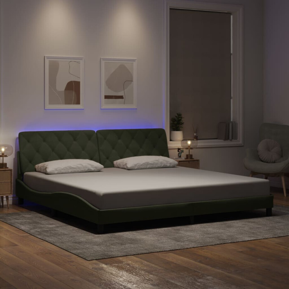 vidaXL Bedframe met LED zonder matras fluweel lichtgrijs 200x200 cm afbeelding 1