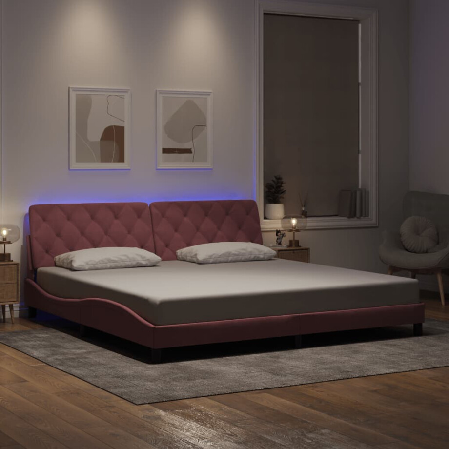 vidaXL Bedframe met LED zonder matras fluweel roze 200x200 cm vidaXL Bedframe met LED zonder matras fluweel roze 200x200 cm afbeelding 1