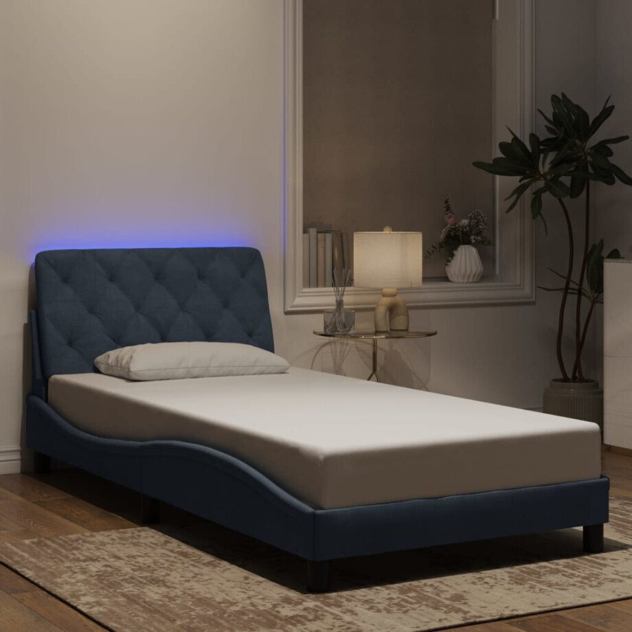 vidaXL Bedframe met LED zonder matras fluweel donkergrijs 100x190 cm vidaXL Bedframe met LED zonder matras fluweel donkergrijs 100x190 cm afbeelding 1