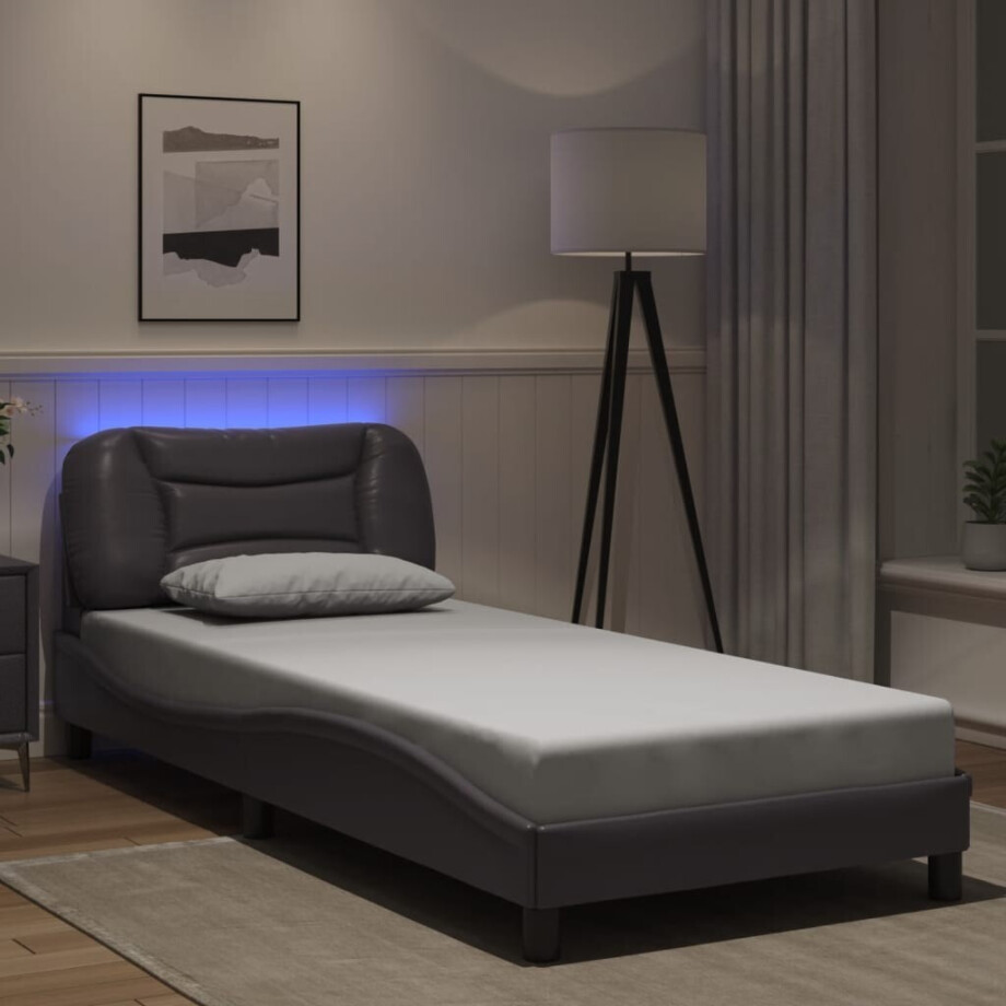 vidaXL Bedframe met LED zonder matras "Hvar" kunstleer grijs 80x200 cm afbeelding 1
