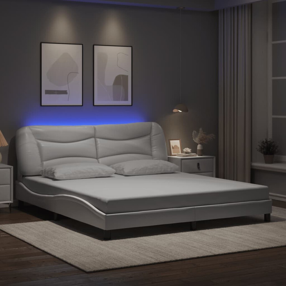 vidaXL Bedframe met LED zonder matras "Hvar" kunstleer wit 180x200 cm vidaXL Bedframe met LED zonder matras "Hvar" kunstleer wit 180x200 cm afbeelding 1