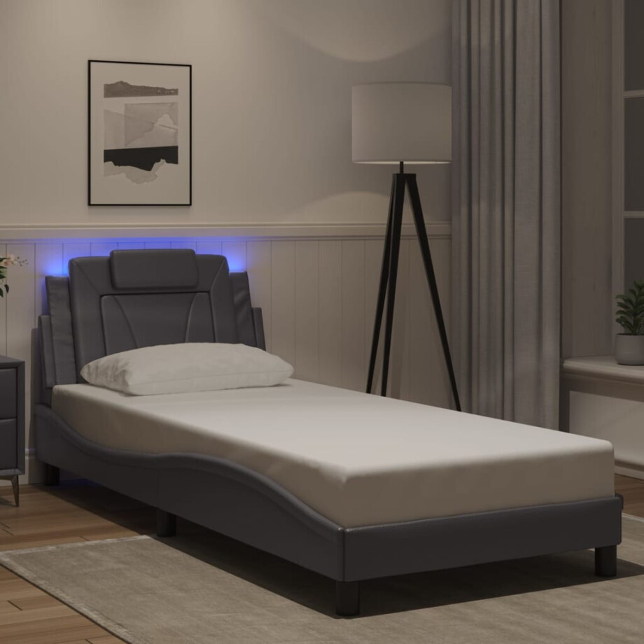 vidaXL Bedframe "Viana" met LED zonder matras kunstleer grijs 80x200 cm afbeelding 1