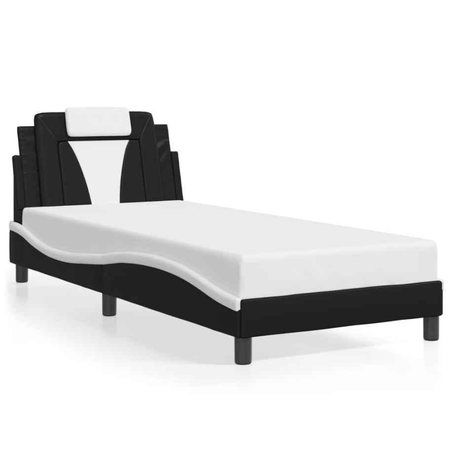 vidaXL Bedframe met LED-verlichting kunstleer zwart en wit 80x200 cm afbeelding 1