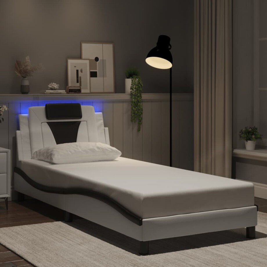 vidaXL Bedframe "Viana" met LED zonder matras kunstleer wit en zwart 80x200 cm vidaXL Bedframe "Viana" met LED zonder matras kunstleer wit en zwart 80x200 cm afbeelding 1