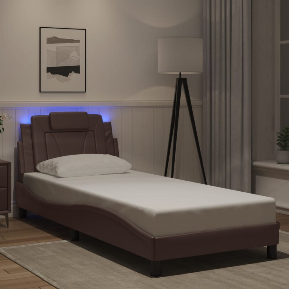 vidaXL Bedframe "Viana" met LED zonder matras kunstleer bruin 90x190 cm afbeelding 1