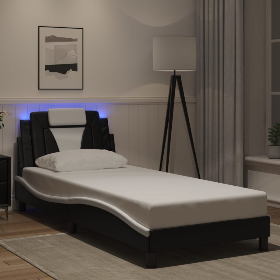 vidaXL Bedframe "Viana" met LED zonder matras kunstleer zwart en wit 90x190 cm afbeelding 1