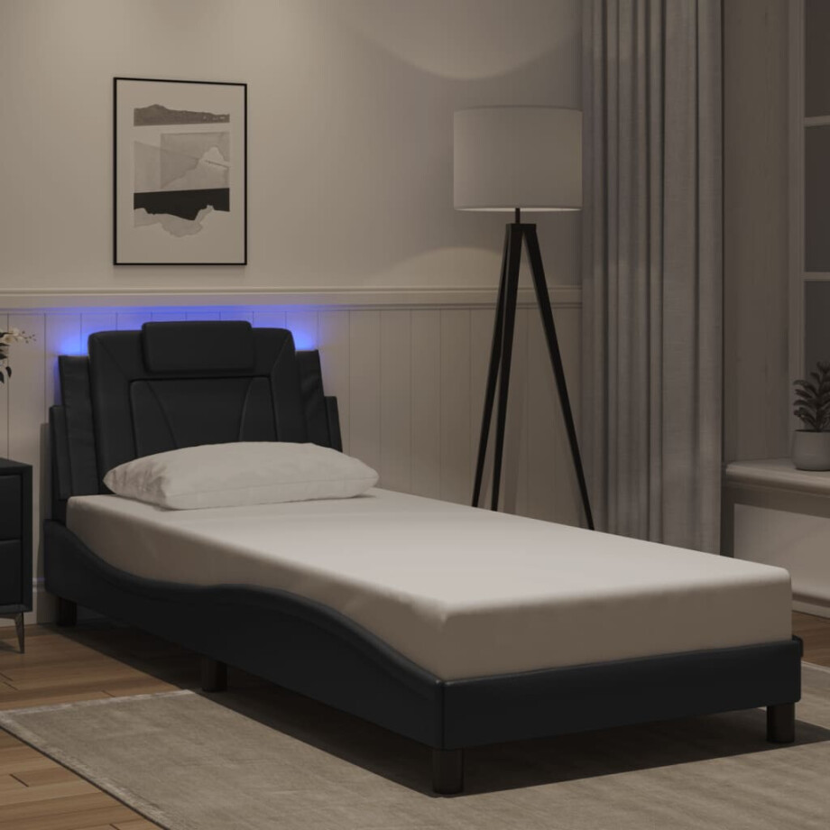 vidaXL Bedframe "Viana" met LED zonder matras kunstleer zwart 90x200 cm vidaXL Bedframe "Viana" met LED zonder matras kunstleer zwart 90x200 cm afbeelding 1