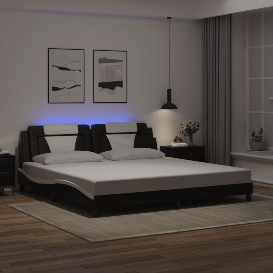 vidaXL Bedframe "Viana" met LED zonder matras kunstleer zwart en wit 200x200 cm vidaXL Bedframe "Viana" met LED zonder matras kunstleer zwart en wit 200x200 cm afbeelding 1