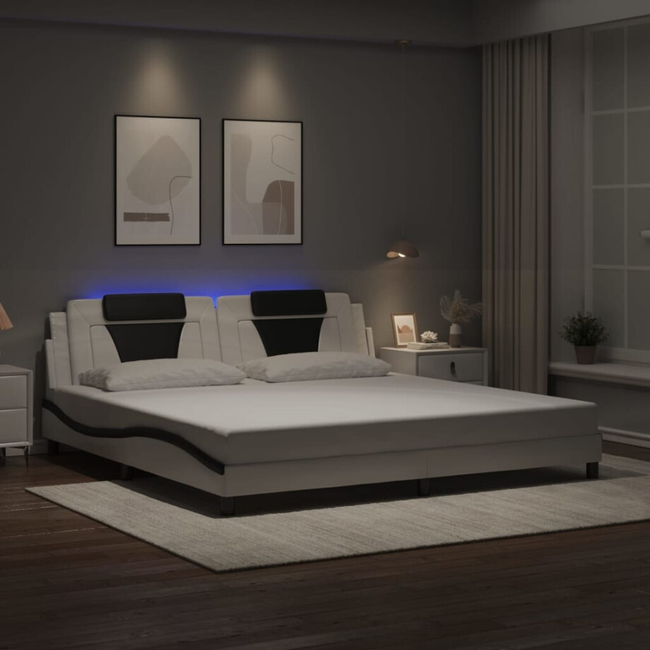 vidaXL Bedframe "Viana" met LED zonder matras kunstleer wit en zwart 200x200 cm vidaXL Bedframe "Viana" met LED zonder matras kunstleer wit en zwart 200x200 cm afbeelding 1