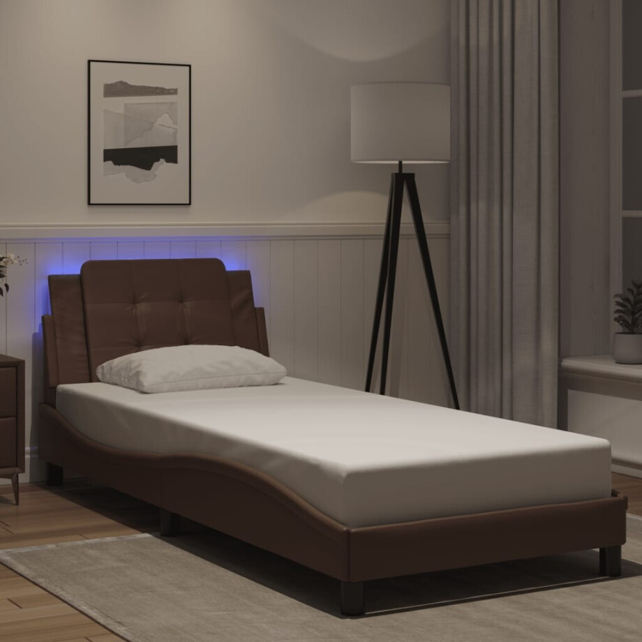 vidaXL Bedframe met LED zonder matras "Zadar" kunstleer bruin 80x200 cm vidaXL Bedframe met LED zonder matras "Zadar" kunstleer bruin 80x200 cm afbeelding 1