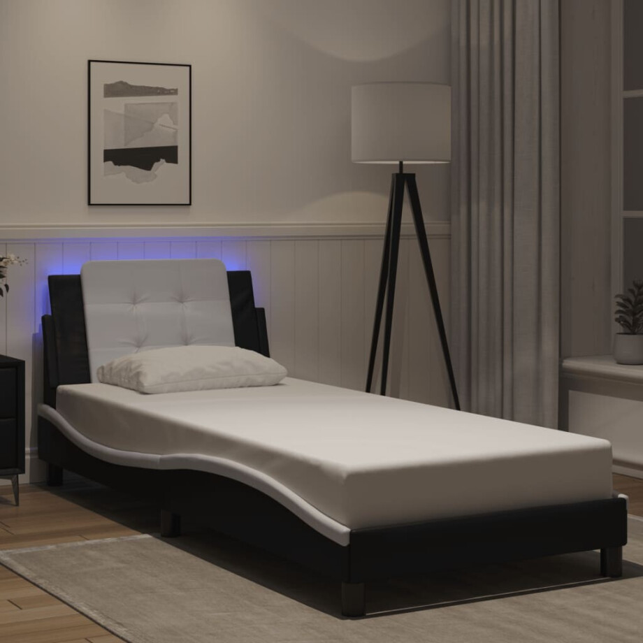 vidaXL Bedframe met LED zonder matras "Zadar" kunstleer zwart en wit 90x190 cm afbeelding 1