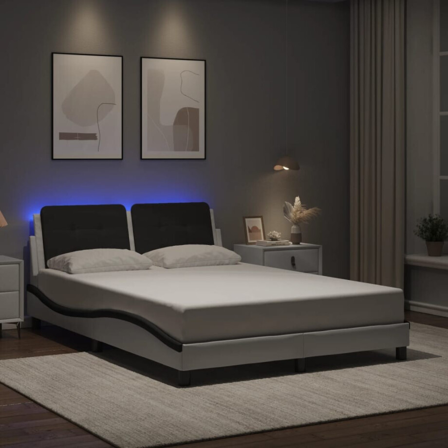 vidaXL Bedframe met LED zonder matras "Zadar" kunstleer wit en zwart 120x200 cm afbeelding 1