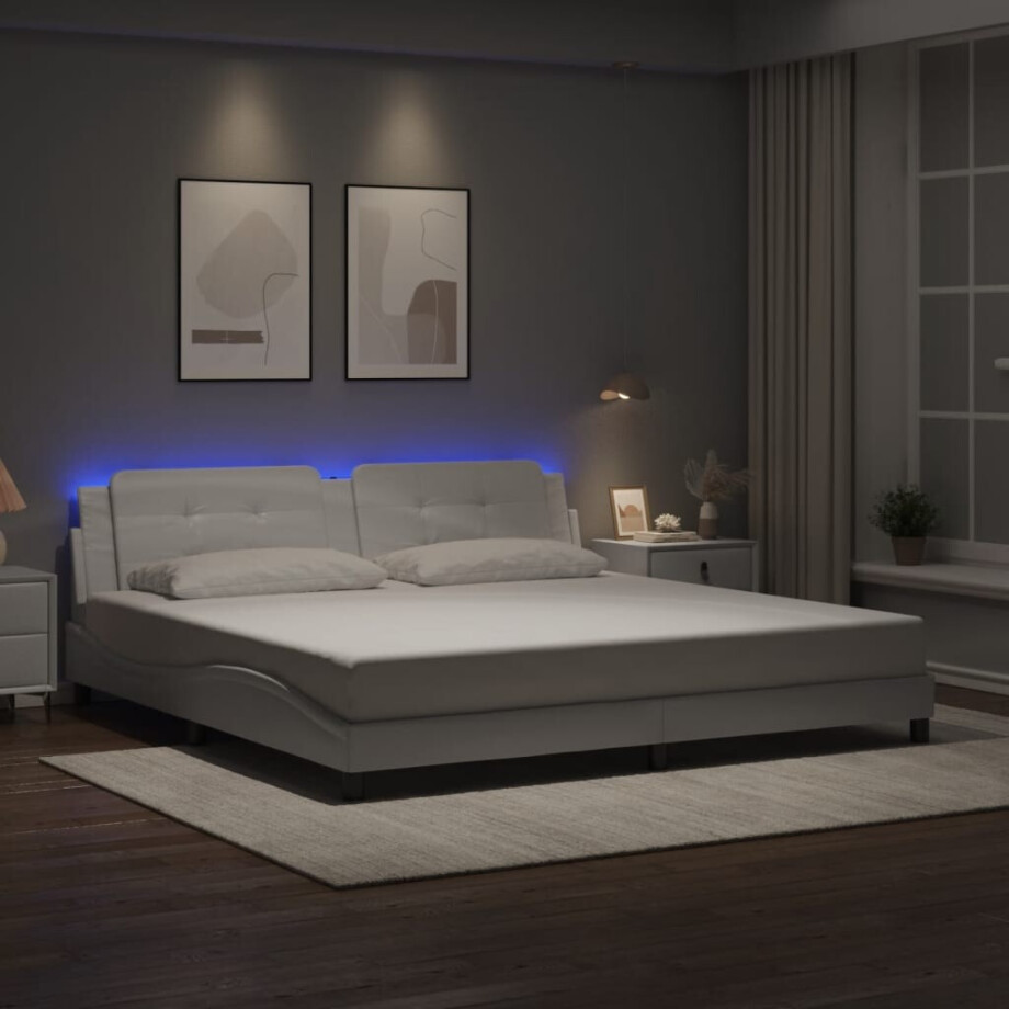 vidaXL Bedframe met LED zonder matras "Zadar" kunstleer wit 200x200 cm afbeelding 1