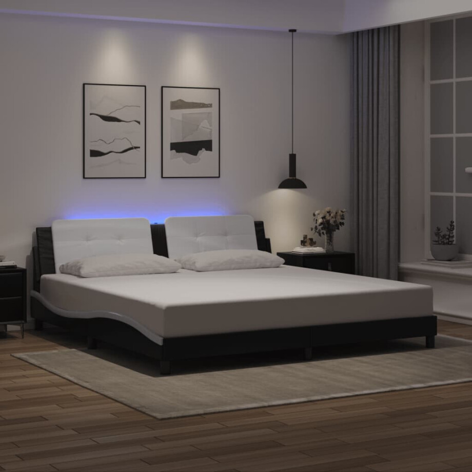 vidaXL Bedframe met LED zonder matras "Zadar" kunstleer zwart en wit 200x200 cm vidaXL Bedframe met LED zonder matras "Zadar" kunstleer zwart en wit 200x200 cm afbeelding 1