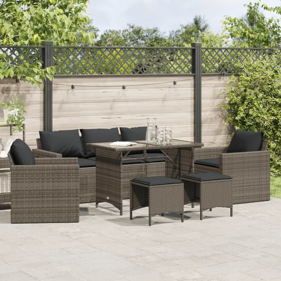 vidaXL 6-delige Loungeset met kussens poly rattan grijs afbeelding 1