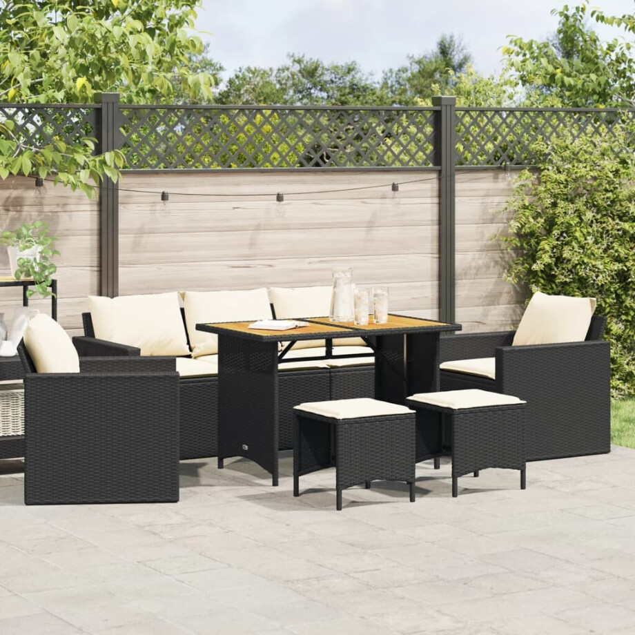 vidaXL 6-delige Loungeset met kussens poly rattan zwart afbeelding 1