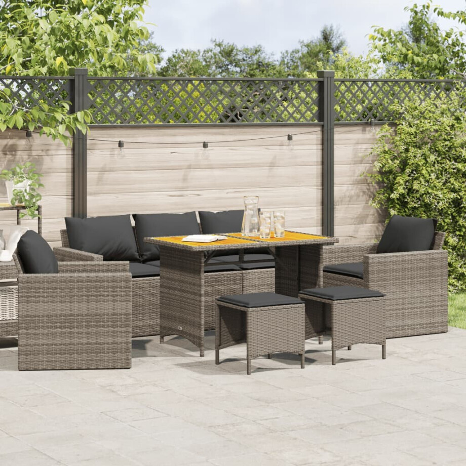 vidaXL 6-delige Loungeset met kussens poly rattan grijs afbeelding 1