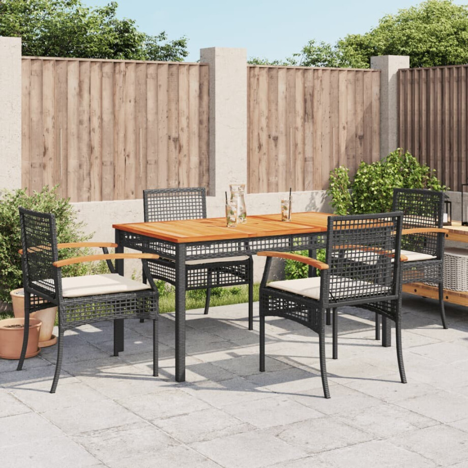 vidaXL 5-delige Tuinset met kussens poly rattan zwart afbeelding 1