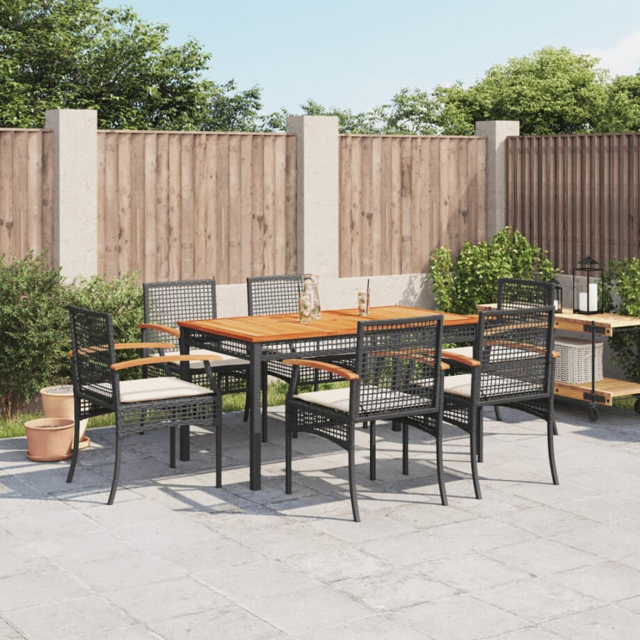 vidaXL 7-delige Tuinset met kussens poly rattan zwart afbeelding 1