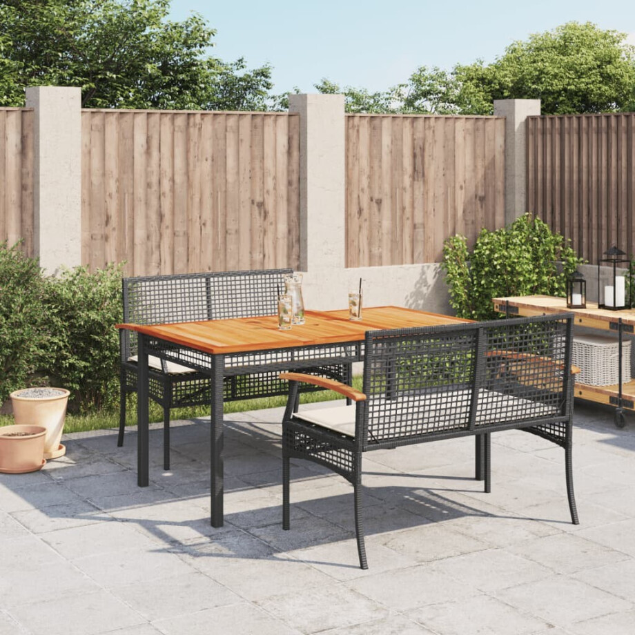 vidaXL 3-delige Tuinset met kussens poly rattan zwart afbeelding 1