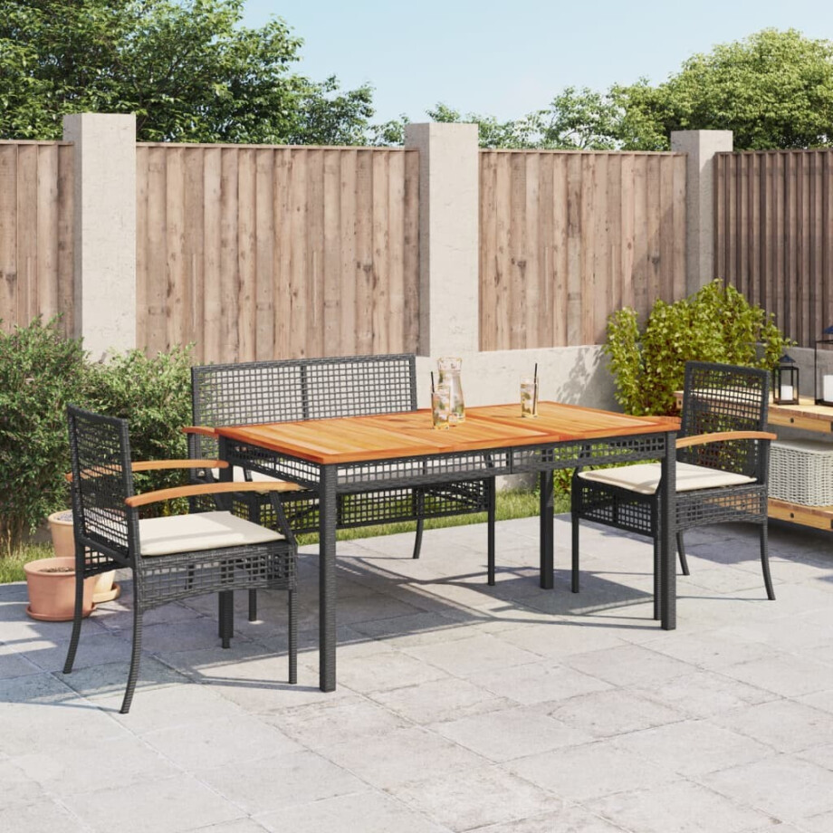 vidaXL 4-delige Tuinset met kussens poly rattan zwart afbeelding 1