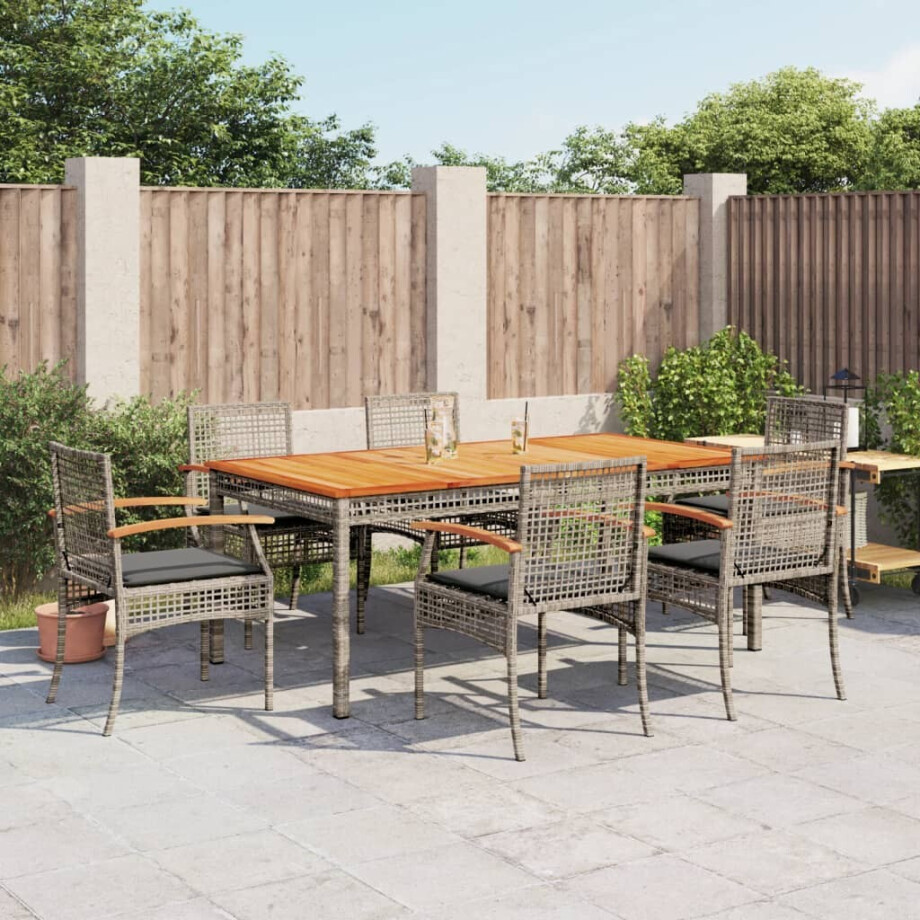 vidaXL 7-delige Tuinset met kussens poly rattan grijs afbeelding 1