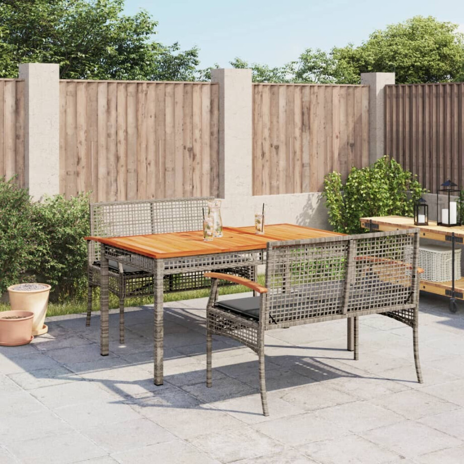 vidaXL 3-delige Tuinset met kussens poly rattan grijs afbeelding 1