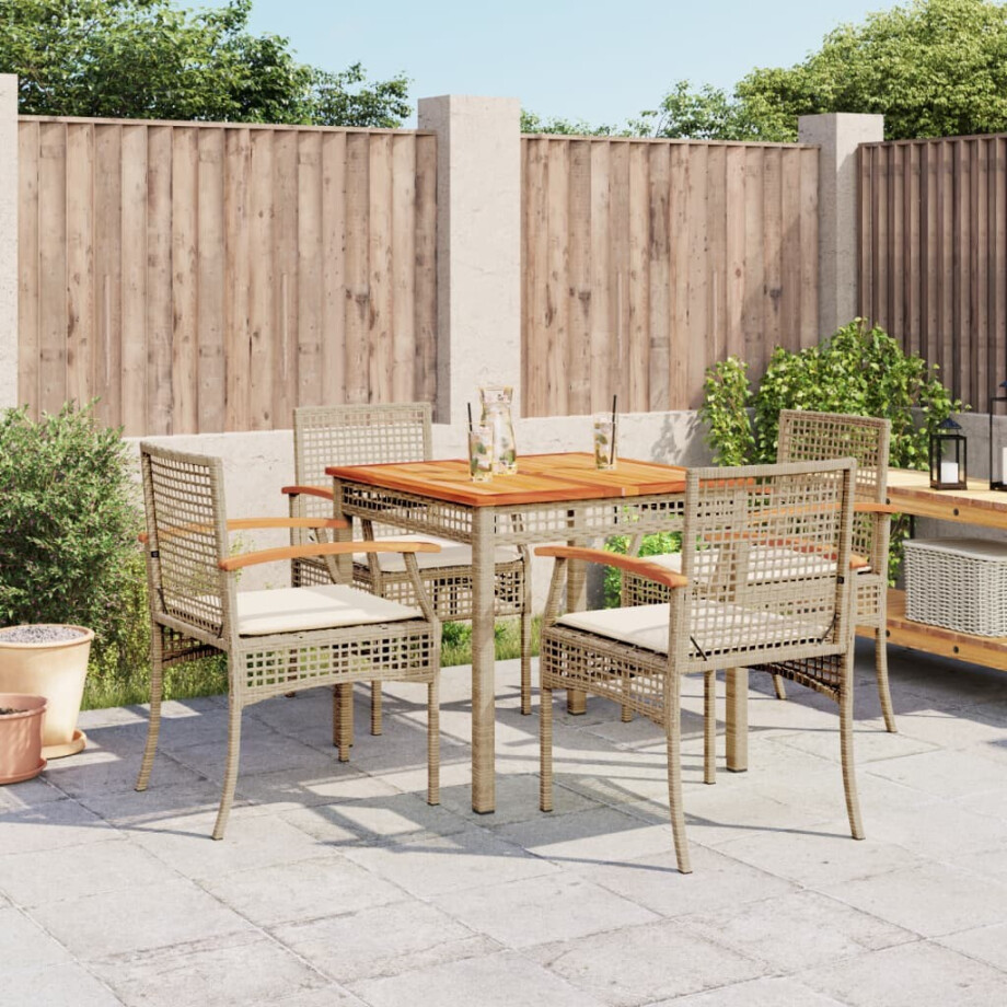 vidaXL 5-delige Tuinset met kussens poly rattan beige afbeelding 1