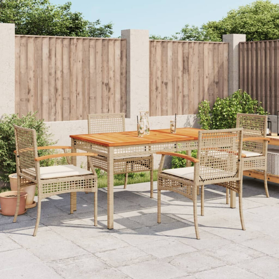 vidaXL 5-delige Tuinset met kussens poly rattan beige afbeelding 1