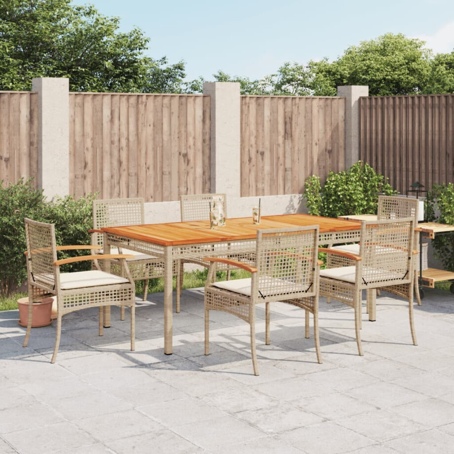 vidaXL 7-delige Tuinset met kussens poly rattan beige afbeelding 1