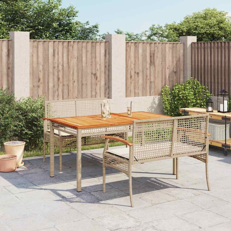 vidaXL 3-delige Tuinset met kussens poly rattan beige afbeelding 1