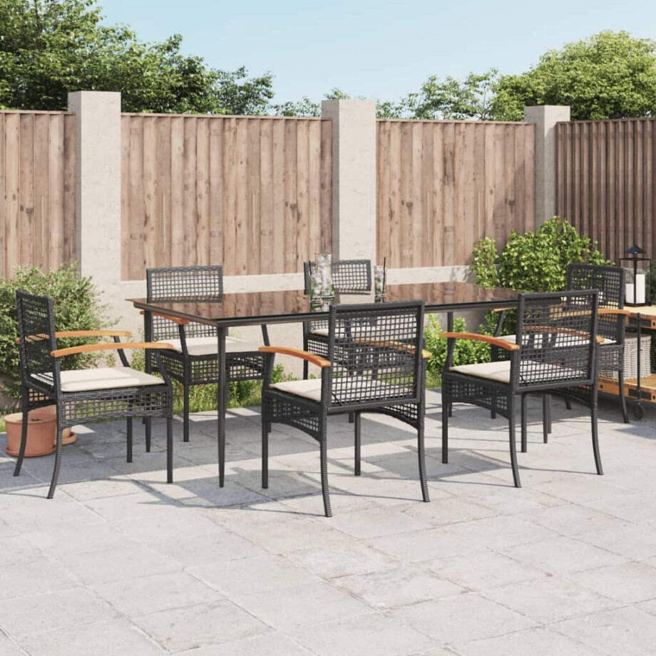 vidaXL 7-delige Tuinset met kussens poly rattan zwart vidaXL 7-delige Tuinset met kussens poly rattan zwart afbeelding 1