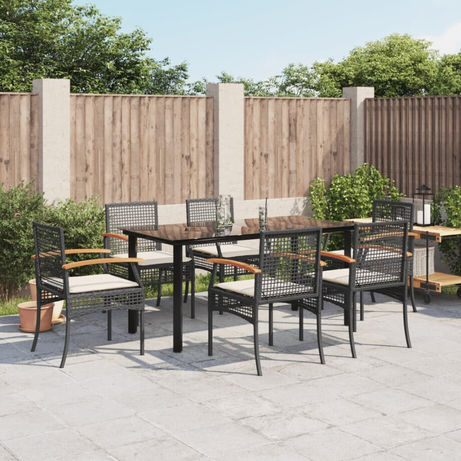 vidaXL 7-delige Tuinset met kussens poly rattan zwart afbeelding 1